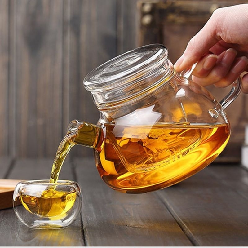 Custom Heat Resistant Thickened Infuser Loose Leaf flower Glass Teapot With Infuser