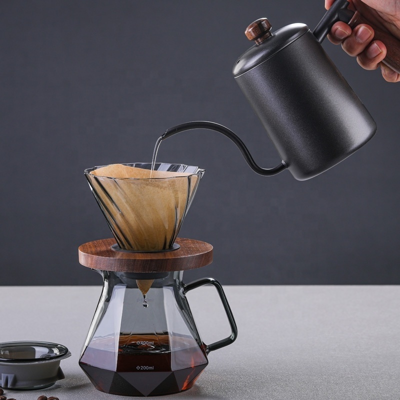 Glass Coffee Dripper Filter 400ml/600ml Diamond Shape Borosilicate Hand Drip Glass Coffee Pot Pour Over Coffee Maker