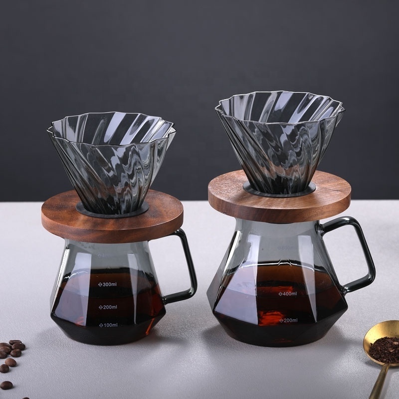 Glass Coffee Dripper Filter 400ml/600ml Diamond Shape Borosilicate Hand Drip Glass Coffee Pot Pour Over Coffee Maker