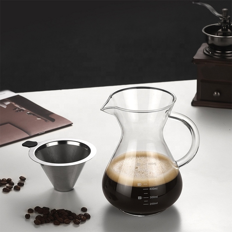 Hot Sale Glass Pour Over Coffee Maker Borosilicate Glass Carafe Reusable  Hand Drip Glass Coffee Pot With Stainless Steel Filter