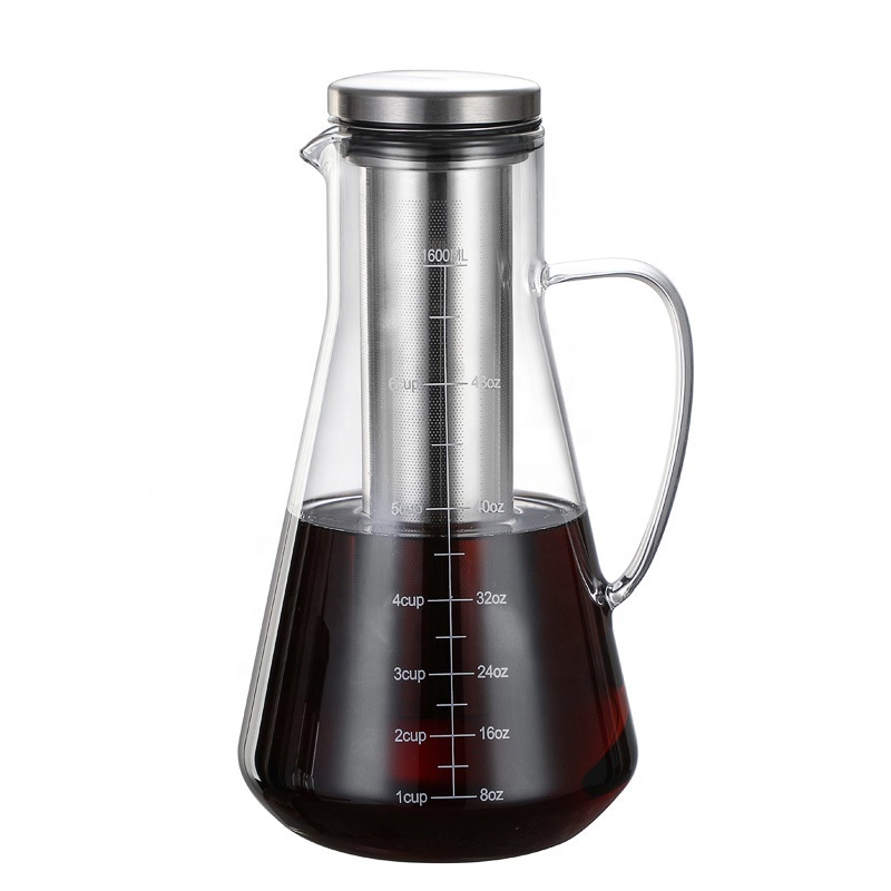 Custom Hot Cold Brew Iced Coffee Maker Borosilicate Glass Coffee Pot With Removable Filter BPA-Free Glass Pitcher Tea Maker