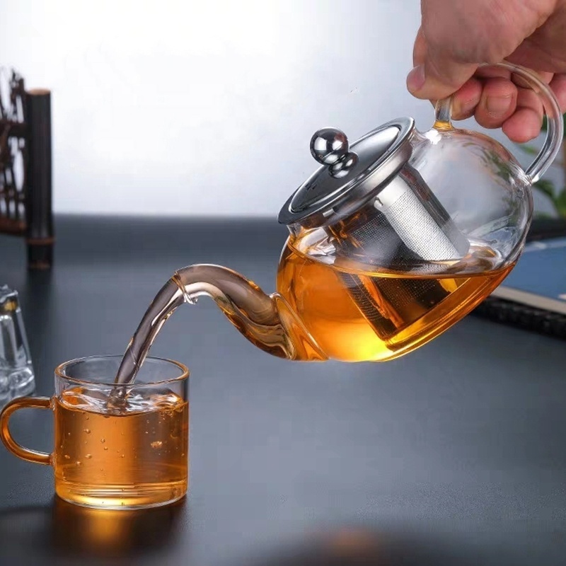 600ml Tea Pot Stovetop Glass Teapot with Removable Stainless Steel Strainer Glass Tea Pot with Blooming Loose Leaf Tea Maker