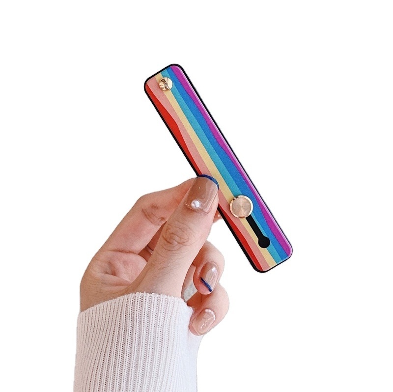 rainbow pattern wristband mobile phone ring holder stand ring-pull wrist strap grip holder Anti-Slip wholesale price unisex