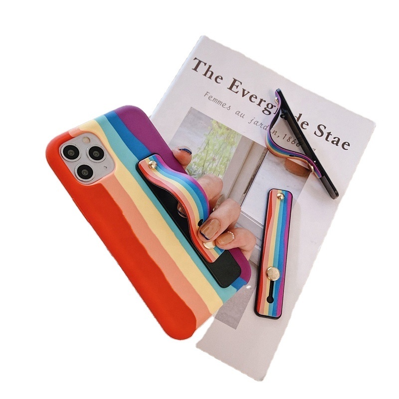 rainbow pattern wristband mobile phone ring holder stand ring-pull wrist strap grip holder Anti-Slip wholesale price unisex