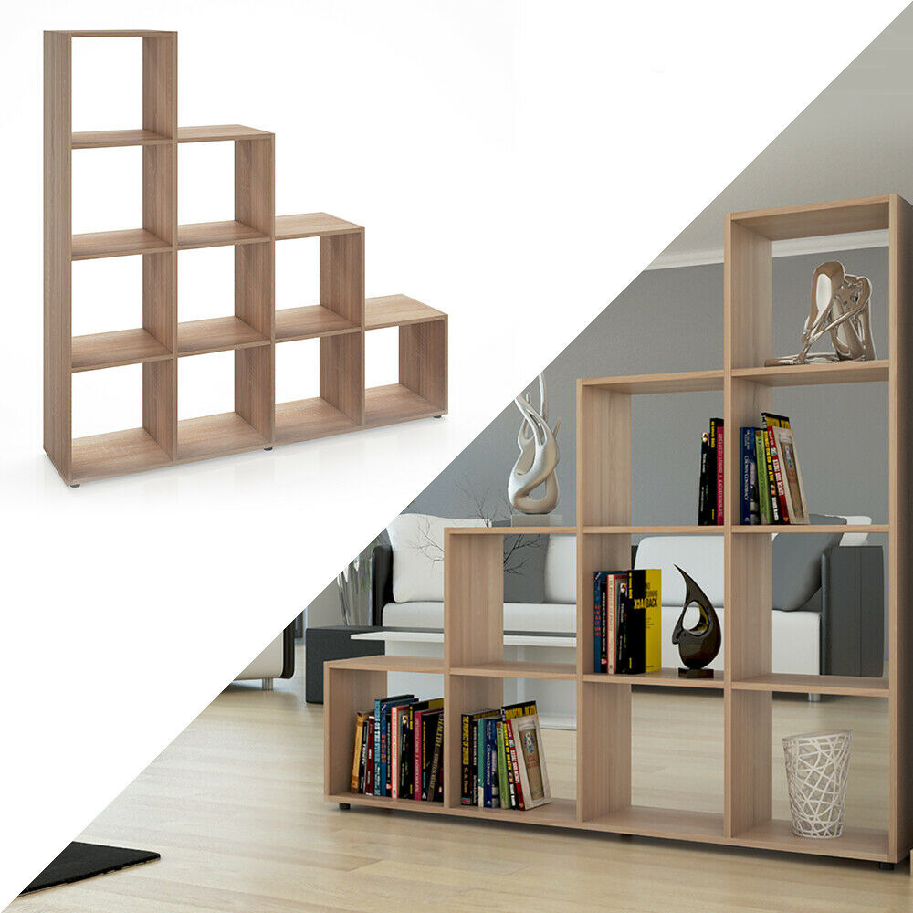 Wooden Book Display Rack Ladder Shelf Bookcase with Open Cubes Storage Bookshelf