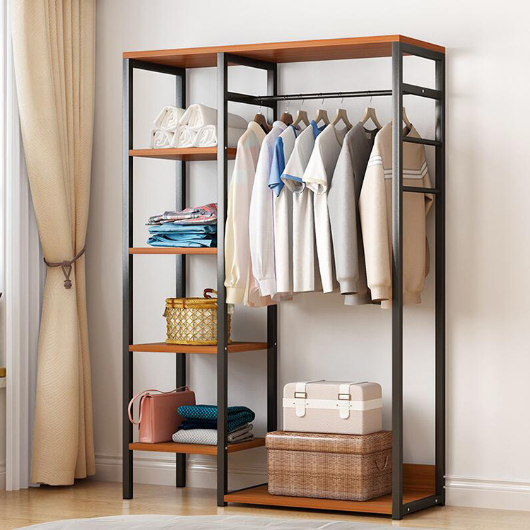 Modern industrial coat hanger with shelf hanging clothes stand rack with shoe rack Wood Wardrobe