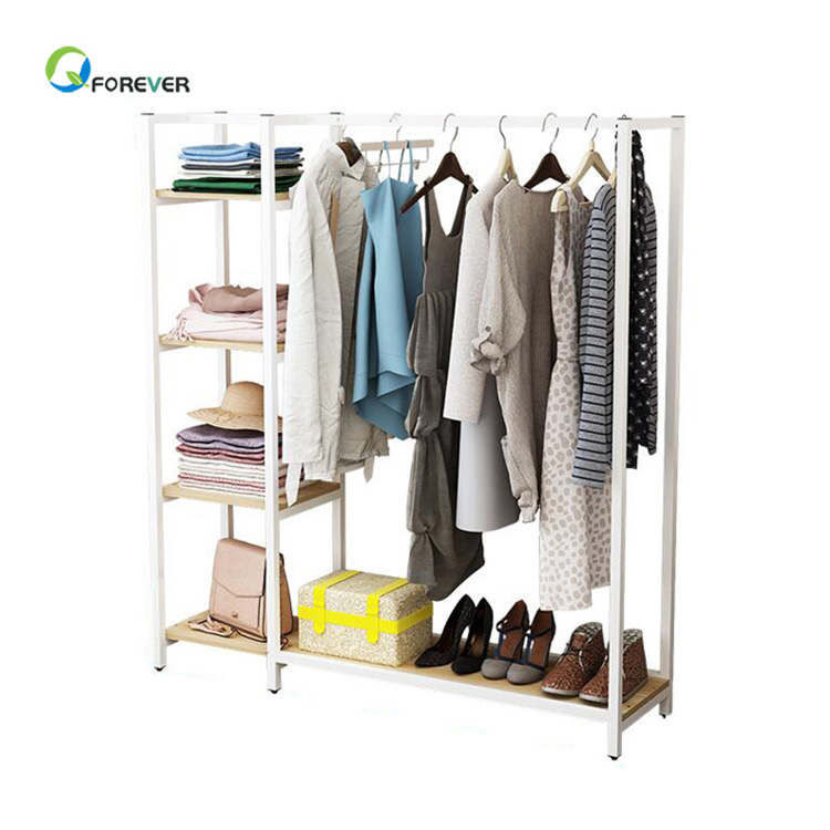 Modern industrial coat hanger with shelf hanging clothes stand rack with shoe rack Wood Wardrobe