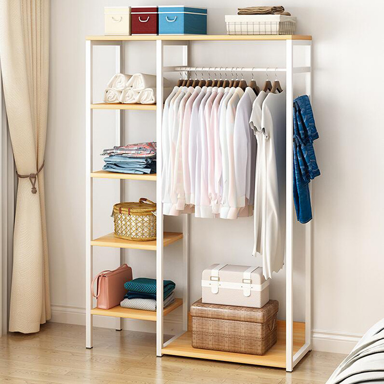 Modern industrial coat hanger with shelf hanging clothes stand rack with shoe rack Wood Wardrobe