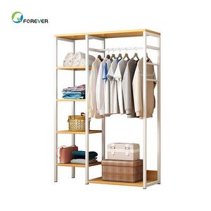 Modern industrial coat hanger with shelf hanging clothes stand rack with shoe rack Wood Wardrobe