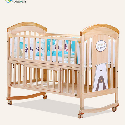 Solid wood crib Best selling solid pine wooden baby bed design/baby swing cot/baby crib attached adult bed