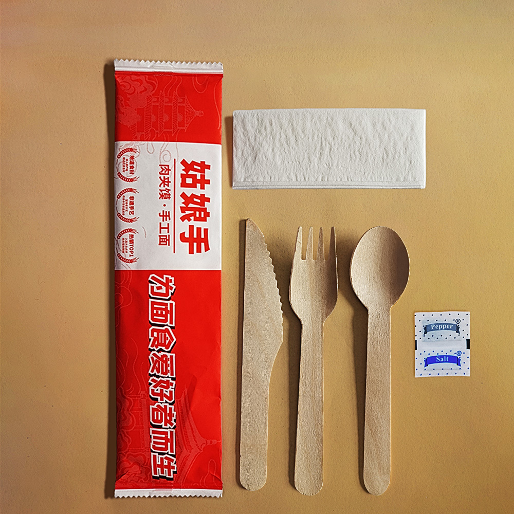 biodegradable bamboo wooden cutlery  napkin spoon fork knife toothpick packing machine manufacture