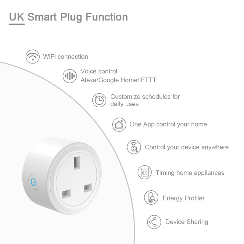 16A Smart Plug Wifi Smart Socket Tooya Smart Life App Remote Control Home Automation UK Plug Smart Home WiFi Smart Switch Plug