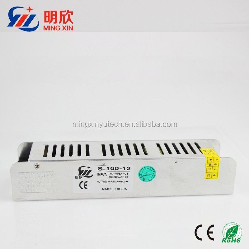 High quality 12v 8.5a 100W strip shape LED power supply ,small size led power supply .small case LED driver 12v 100w