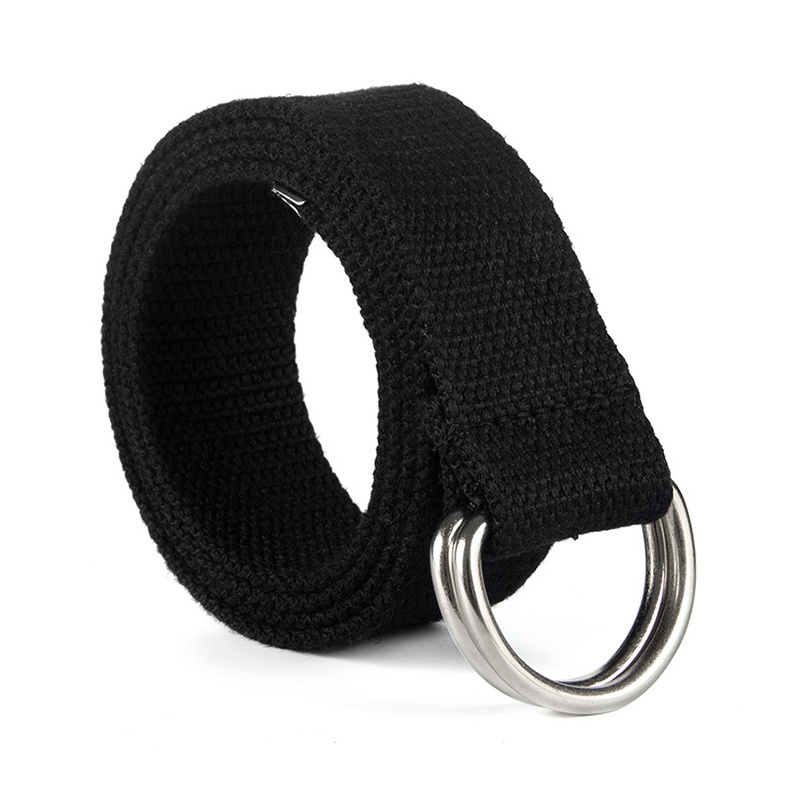 New Fashion Solid Canvas Colorful With D Ring Buckle Plain Cotton Webbing Belts With Metal Tips