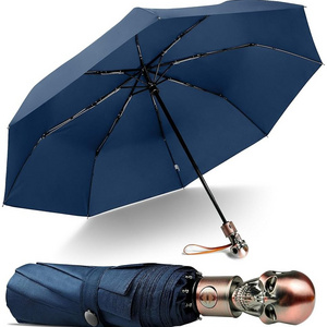 New innovative men blue color 23inch customized three folding portable travel 3 folded umbrella with skeleton handle