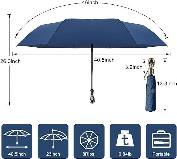 New innovative men blue color 23inch customized three folding portable travel 3 folded umbrella with skeleton handle