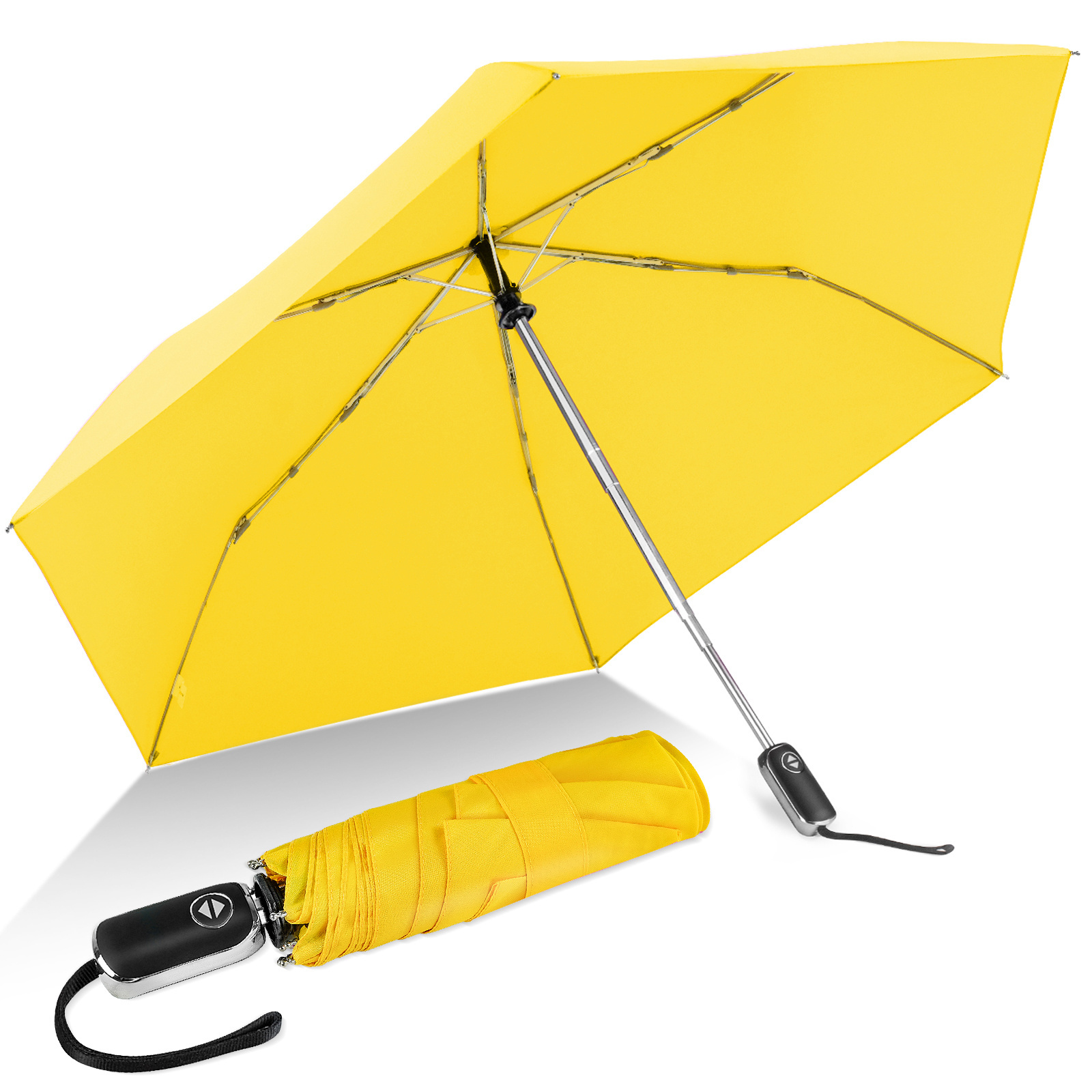 Superior Waterproof Portable Perfect Size Yellow Special Adults 6 Ribs Plastic Handle Auto Open Close 21inch 3Fold Flat Umbrella