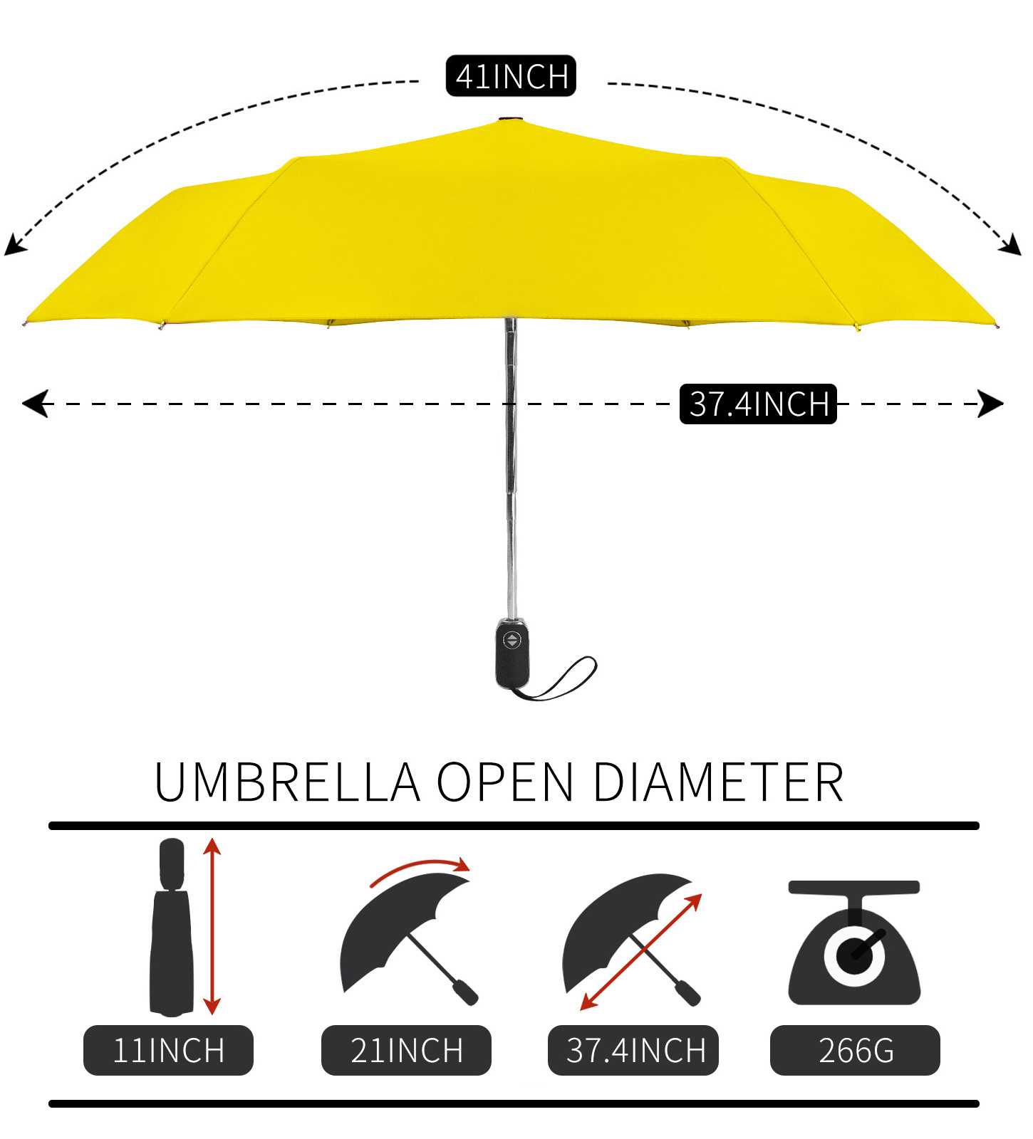 Superior Waterproof Portable Perfect Size Yellow Special Adults 6 Ribs Plastic Handle Auto Open Close 21inch 3Fold Flat Umbrella