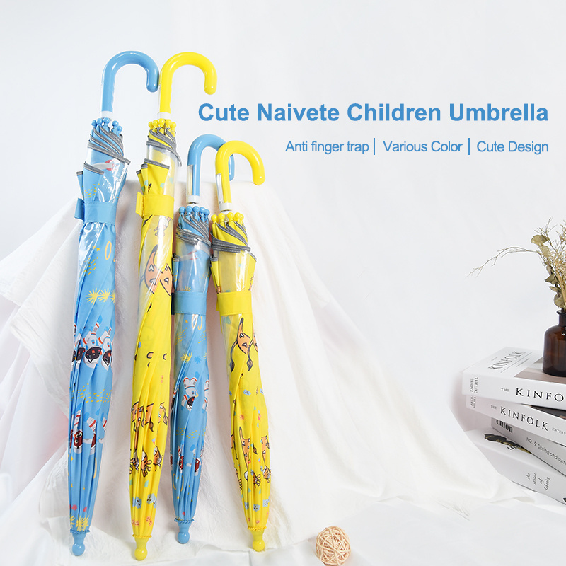 Manual open safety see window j shape handle animal print 16 inch light weight children windproof small straight kids umbrella