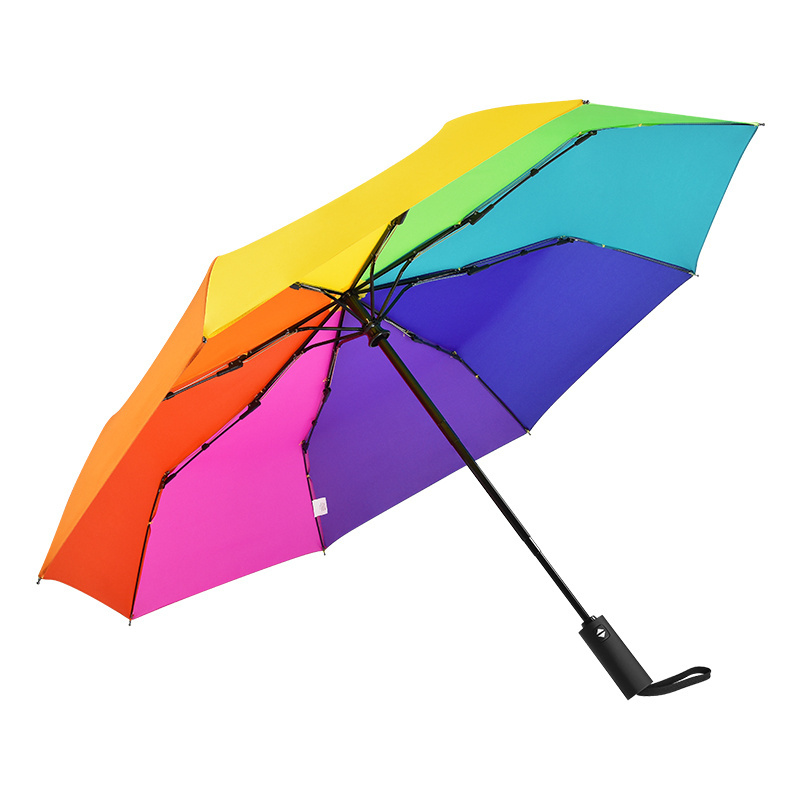 Fully-automatic travel waterproof pongee fabric 21 inch colorful single layer three folding girls rainbow fold umbrellas