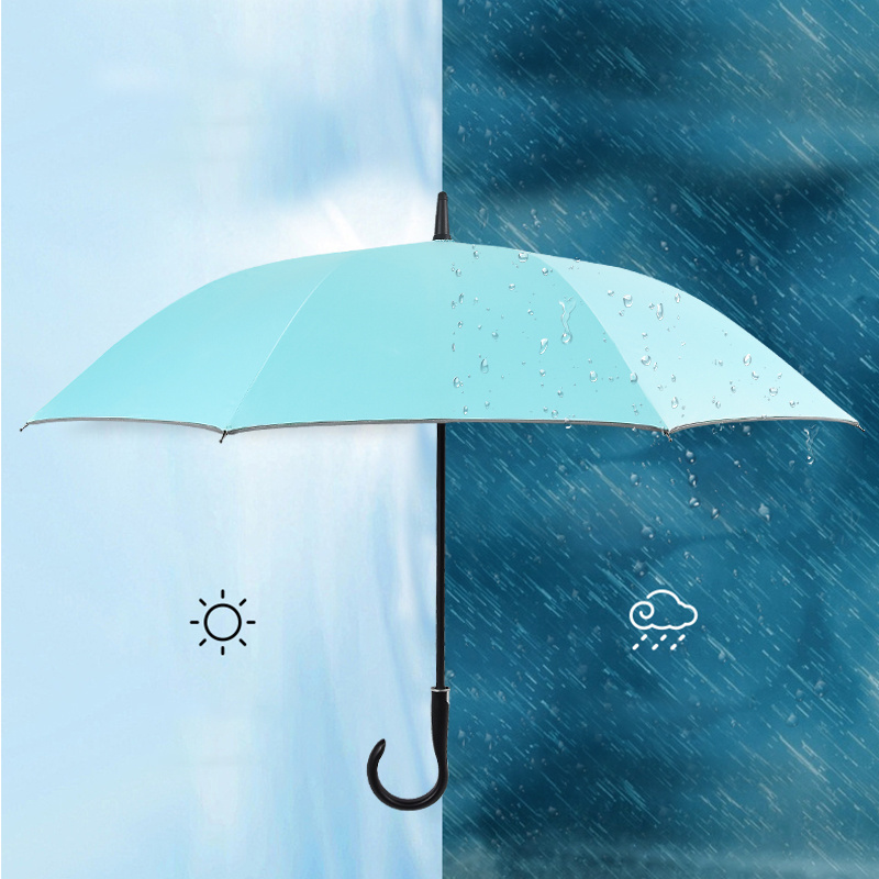 Semi-automatic stick rain travel 23 inch straight uv protective waterproof j shape handle reflective windproof umbrellas