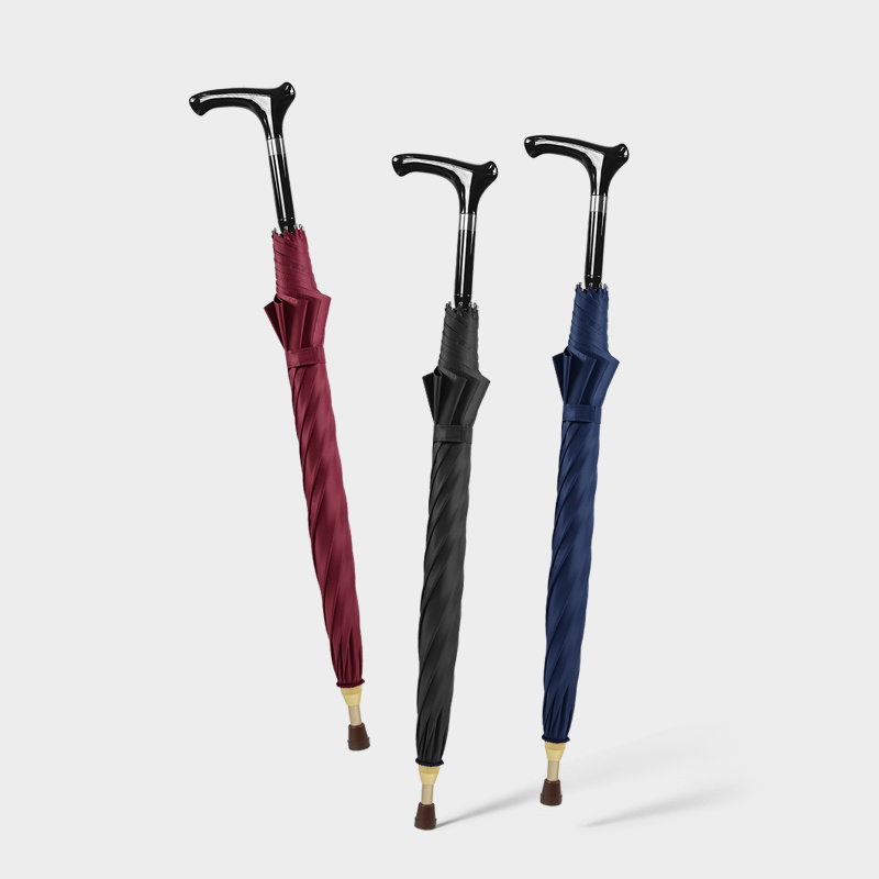 Safe Style Waterproof Manual Open Windproof and Waterproof Straight Crutch Older Walking Stick Umbrella