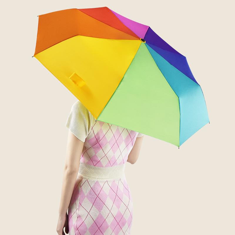 Fully-automatic travel waterproof pongee fabric 21 inch colorful single layer three folding girls rainbow fold umbrellas