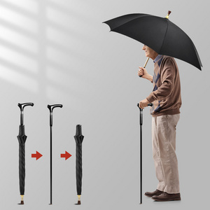 Safe Style Waterproof Manual Open Windproof and Waterproof Straight Crutch Older Walking Stick Umbrella