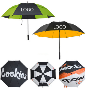 Advertising branded designer large big logo printed windproof promotional rain automatic open custom golf umbrella with logo