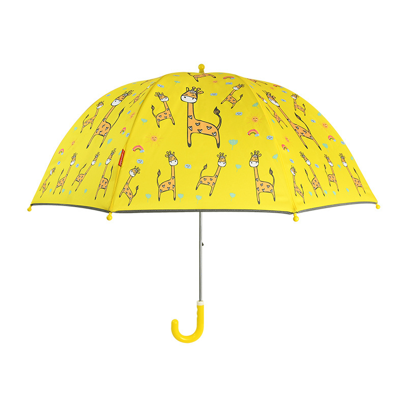 Manual open safety see window j shape handle animal print 16 inch light weight children windproof small straight kids umbrella