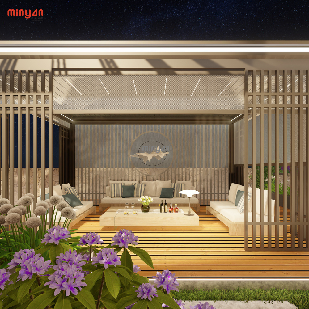 pergola with led light and misting jets Modern Carport Balcony Patio Cover Waterproof Canopy Outdoor outside gazebo