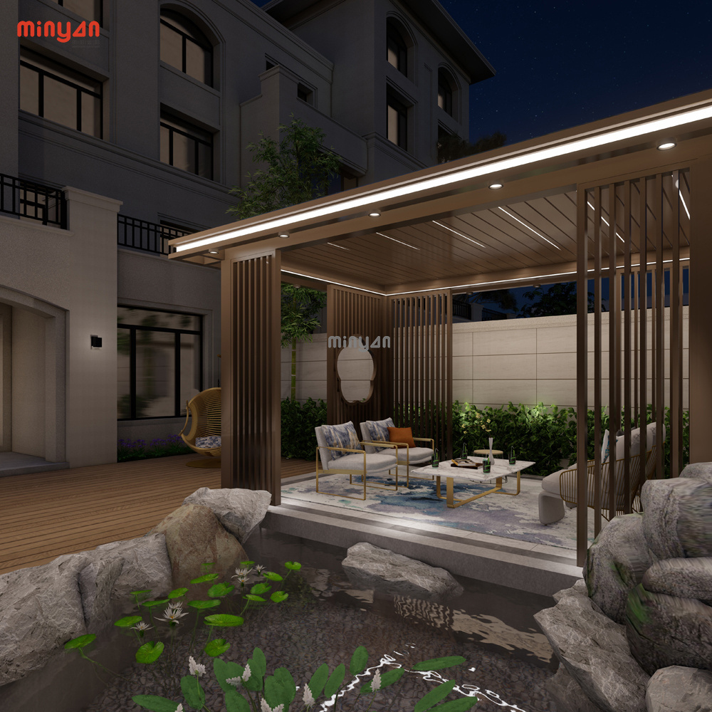 pergola with led light and misting jets Modern Carport Balcony Patio Cover Waterproof Canopy Outdoor outside gazebo