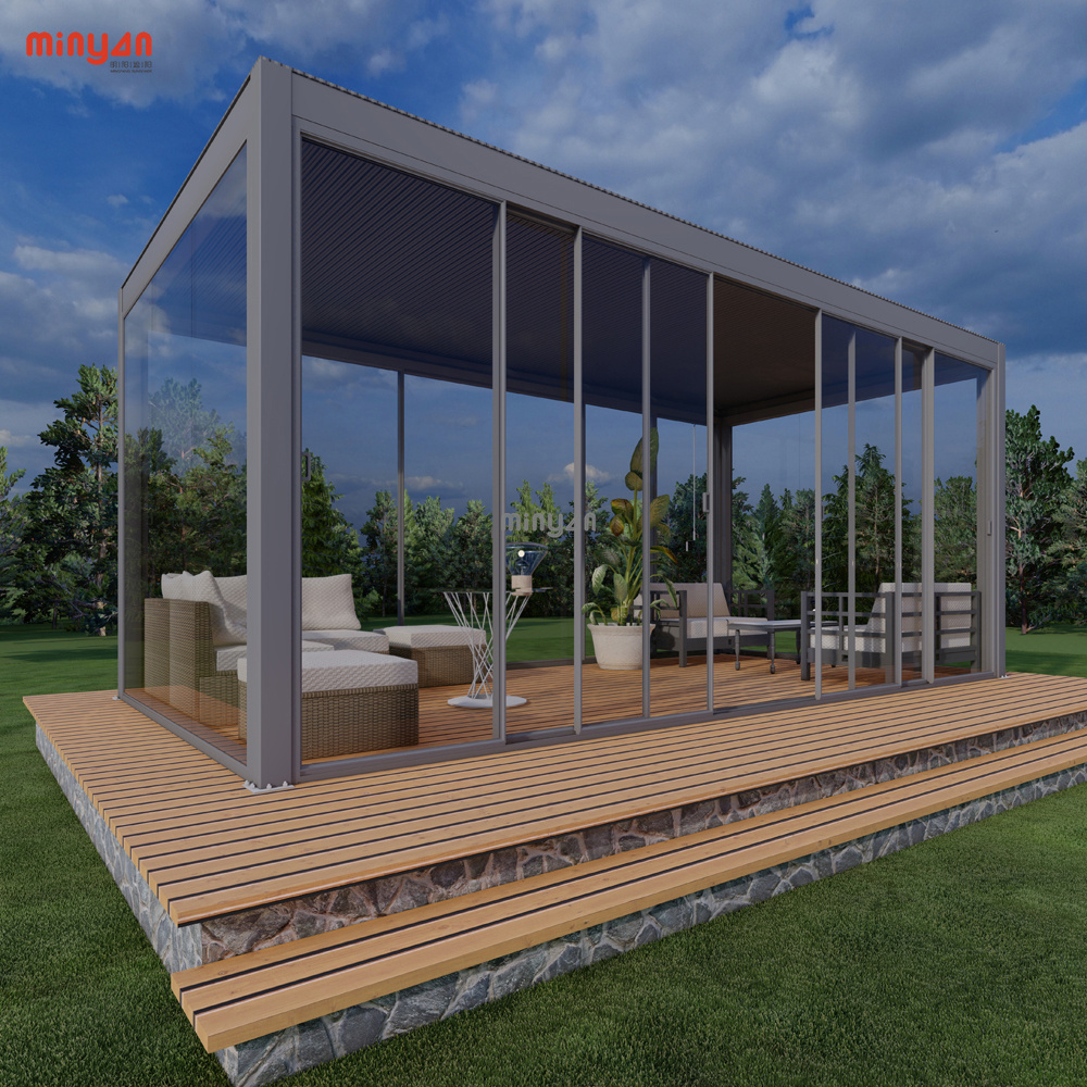 New outdoor canopy courtyard aluminum alloy new Chinese leaning wall terrace villa garden awning electric louvered gazebo