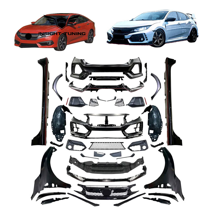 Hot Selling Type R Design Wide Bodykit Car Bumpers Side Skirt 2016-2021 for Honda Civic Sedan FC1 Up To FK8 Body Kit