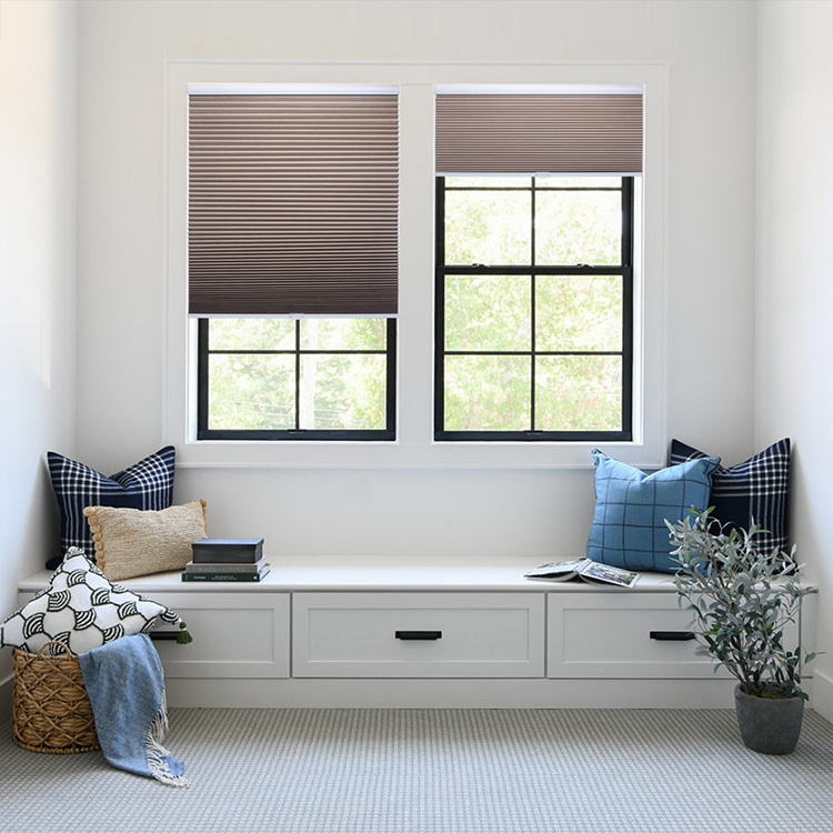 Hotel No Drill Cellular Blinds Double Cell Cordless Honeycomb Blinds 100% Polyester French Window Custom Size Support Wide Blade