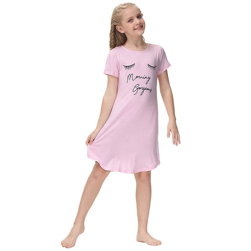 High Quality Short Sleeves Girls Printed Nightdress Lovely Modal Home Wear Cotton Super Soft Pajamas for Kids