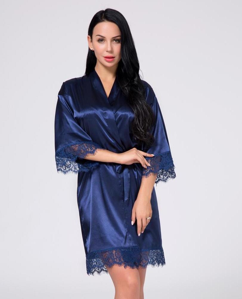 Wholesale Lace Bridesmaid Gift Robe Satin Silk Kimono Robe Solid Colors Brides Robe for Wedding