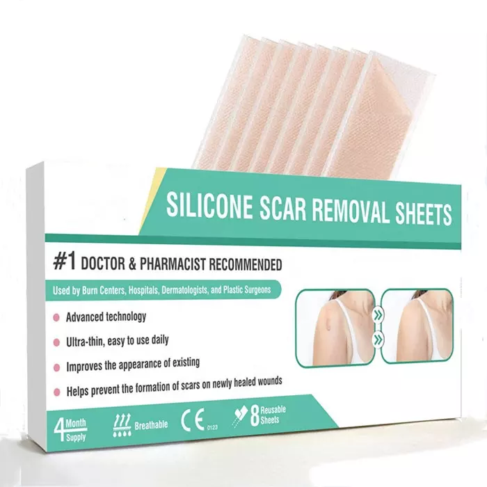 Silicone Scar Sheets 4 Pack,Scar Away Strips for Scars-Keloid,C-Section,Surgical-Reusable Scar Removal Gel Tape