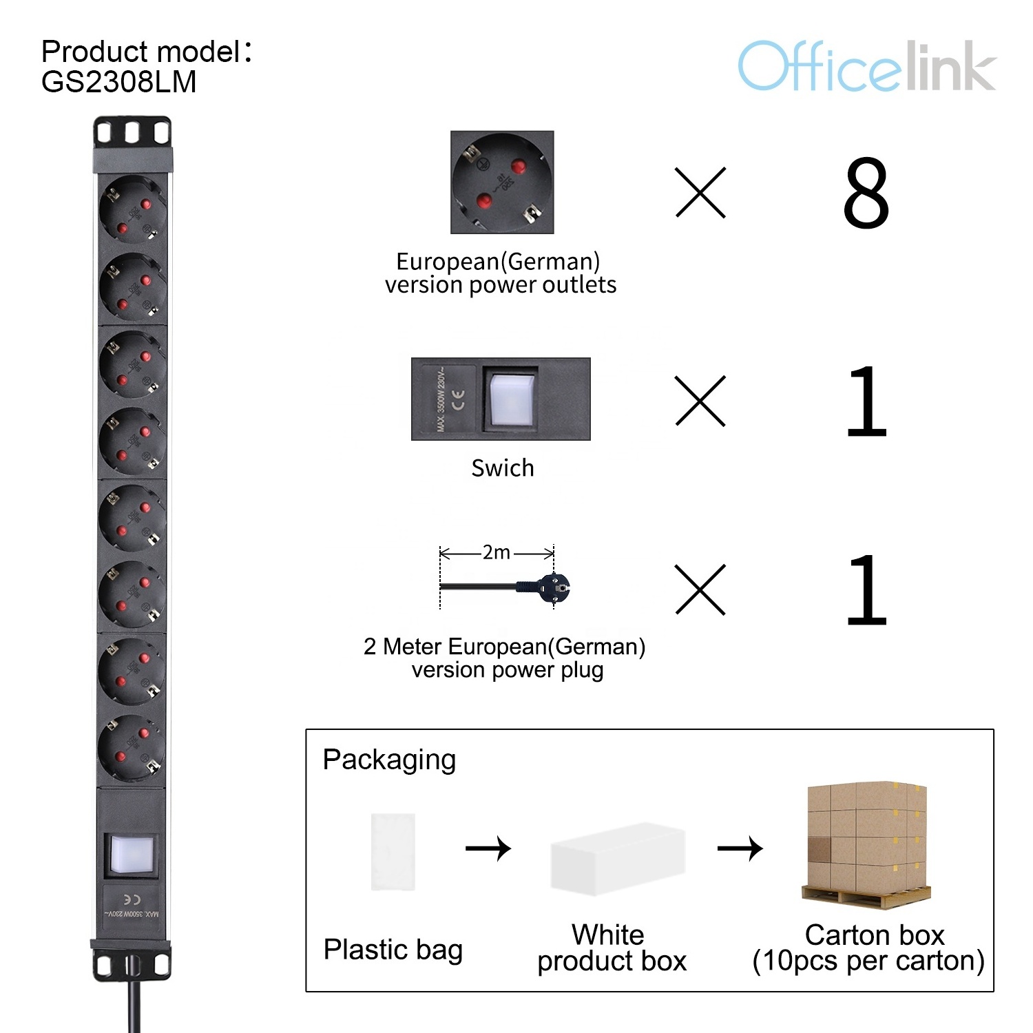 Power distribution unit socket with Double pole switch and Multi angled bracket