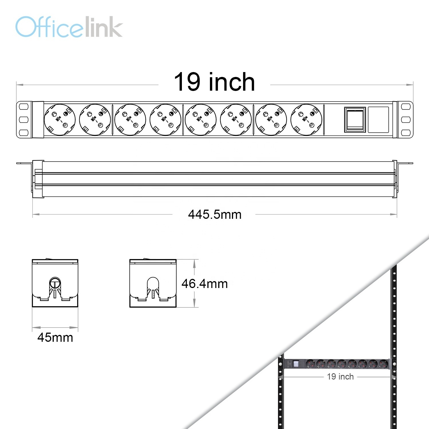 Power distribution unit socket with Double pole switch and Multi angled bracket