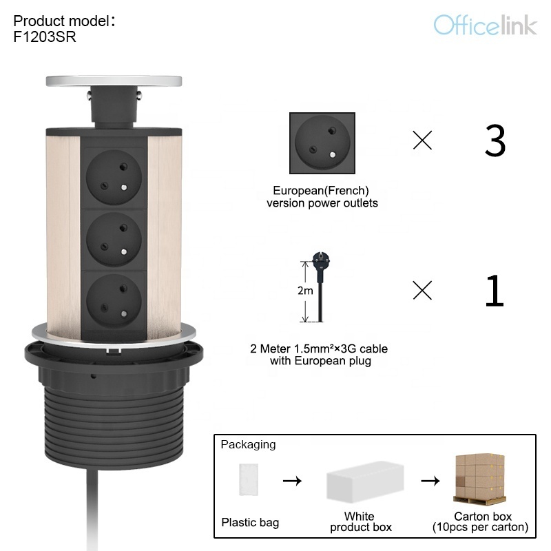 Pop up socket with French outlets Hidden under desk