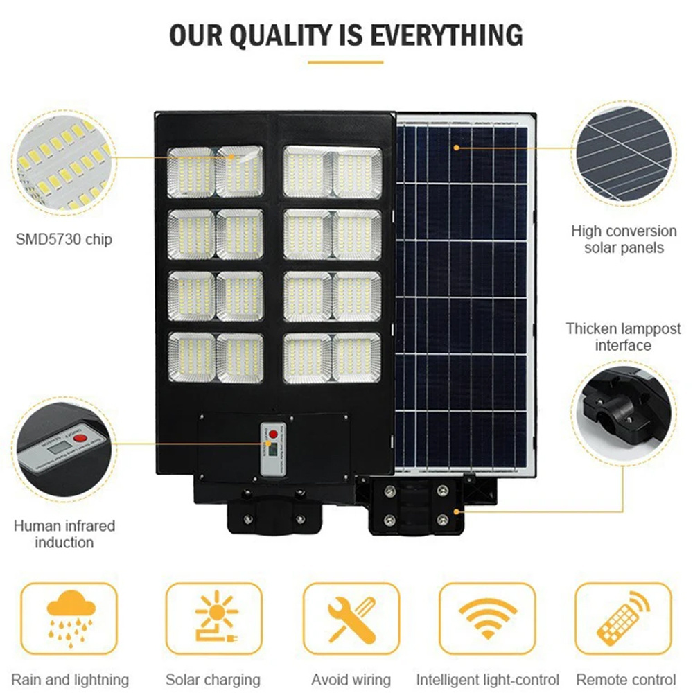 6000W LED Integrated Solar Street Light with PIR Motion Sensor 300W-C Battery Power Panel Lights Wall Mounted