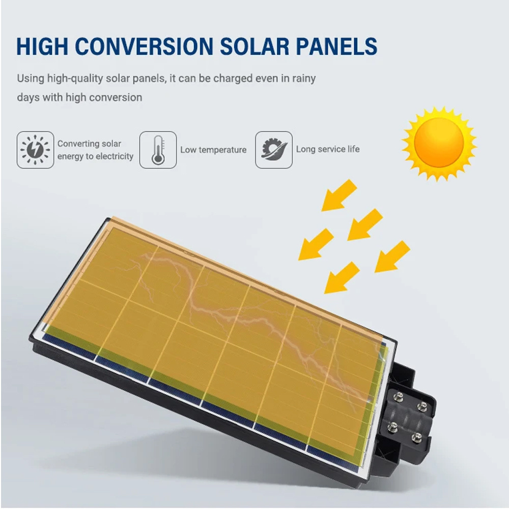 6000W LED Integrated Solar Street Light with PIR Motion Sensor 300W-C Battery Power Panel Lights Wall Mounted