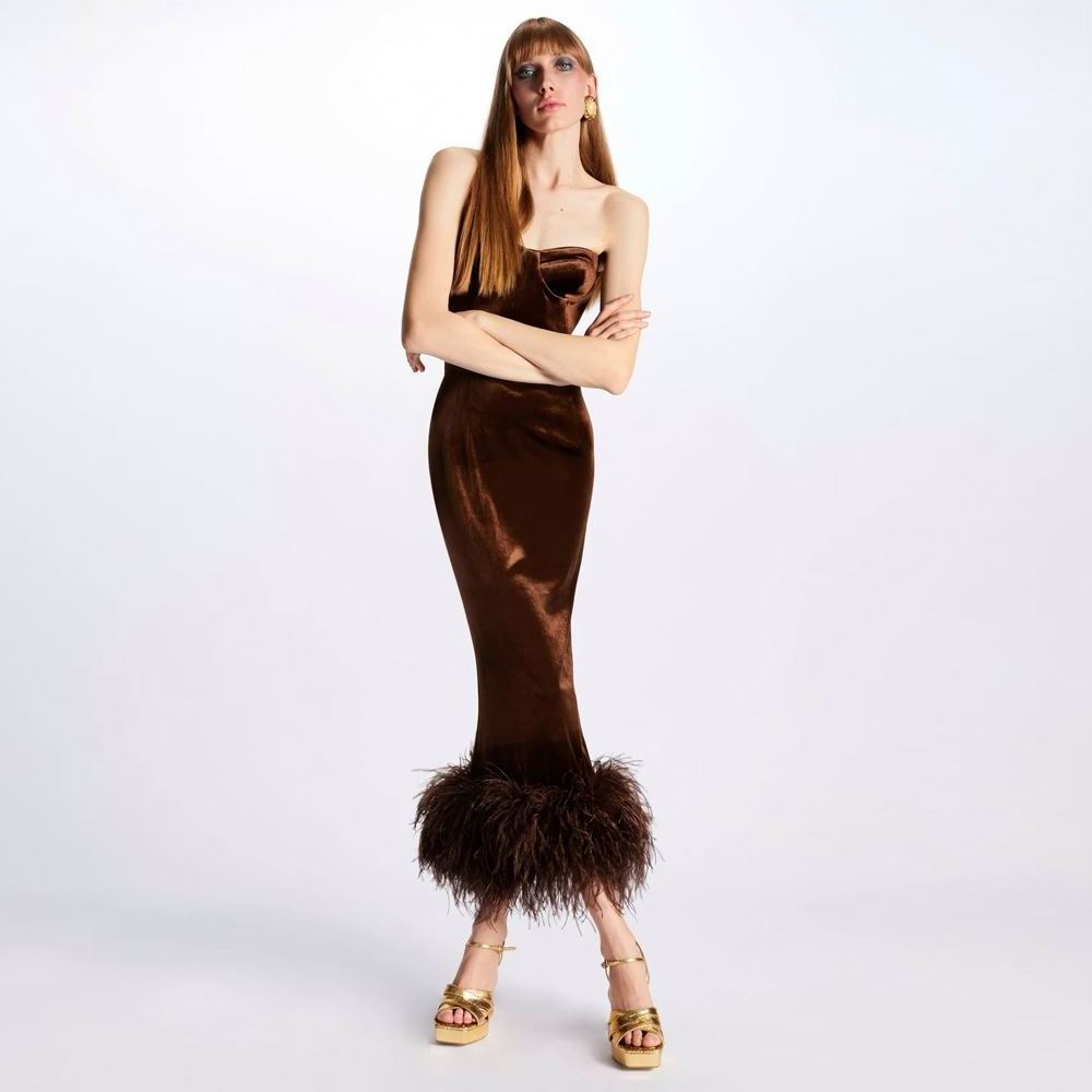 2024 Spring And Summer New Fashion Tube Top Flannel Ostrich Feather Dress Women's Clothing Bandage One-Piece Dress Skirt