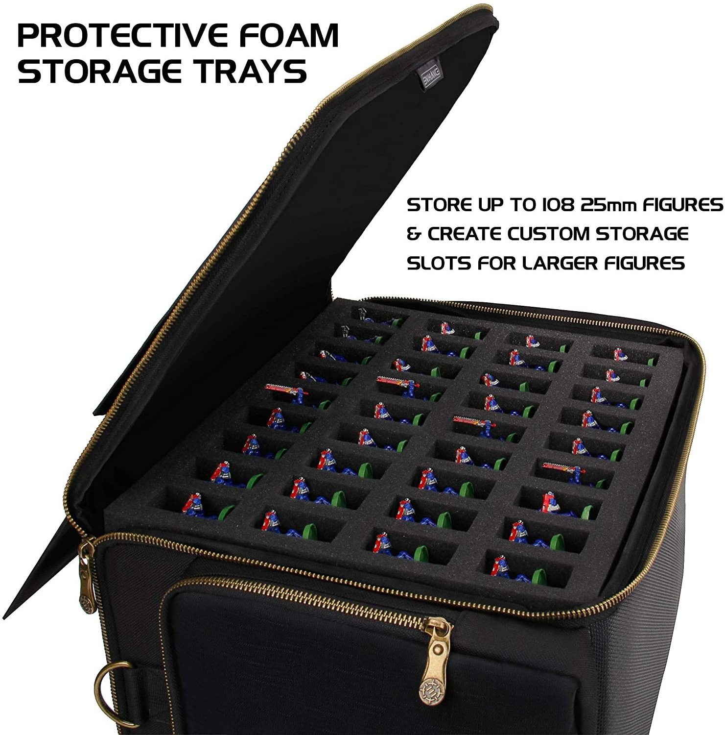 Portable Miniature Figure Storage & Carrying Case - 4 Foam Layers fits 108 Infantry Minis & Pick & Pluck for Large Figures