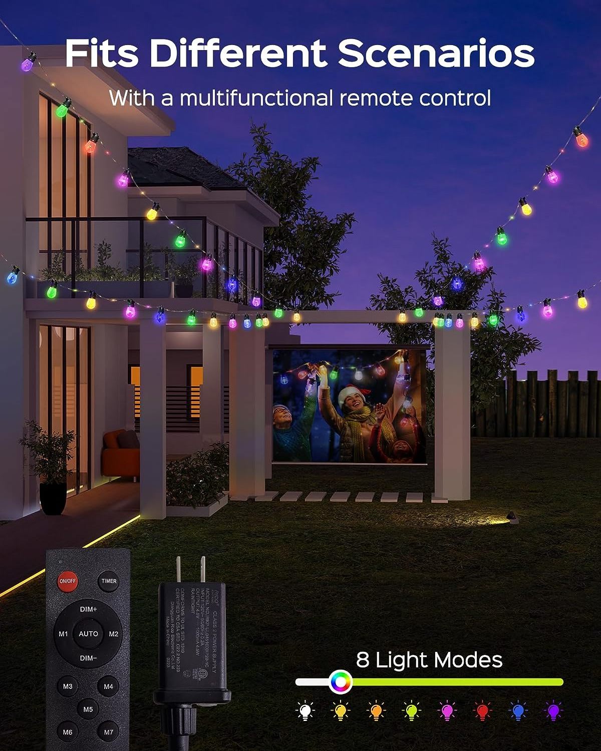 Outdoor String Lights 48FT Color Changing String Lights with Remote