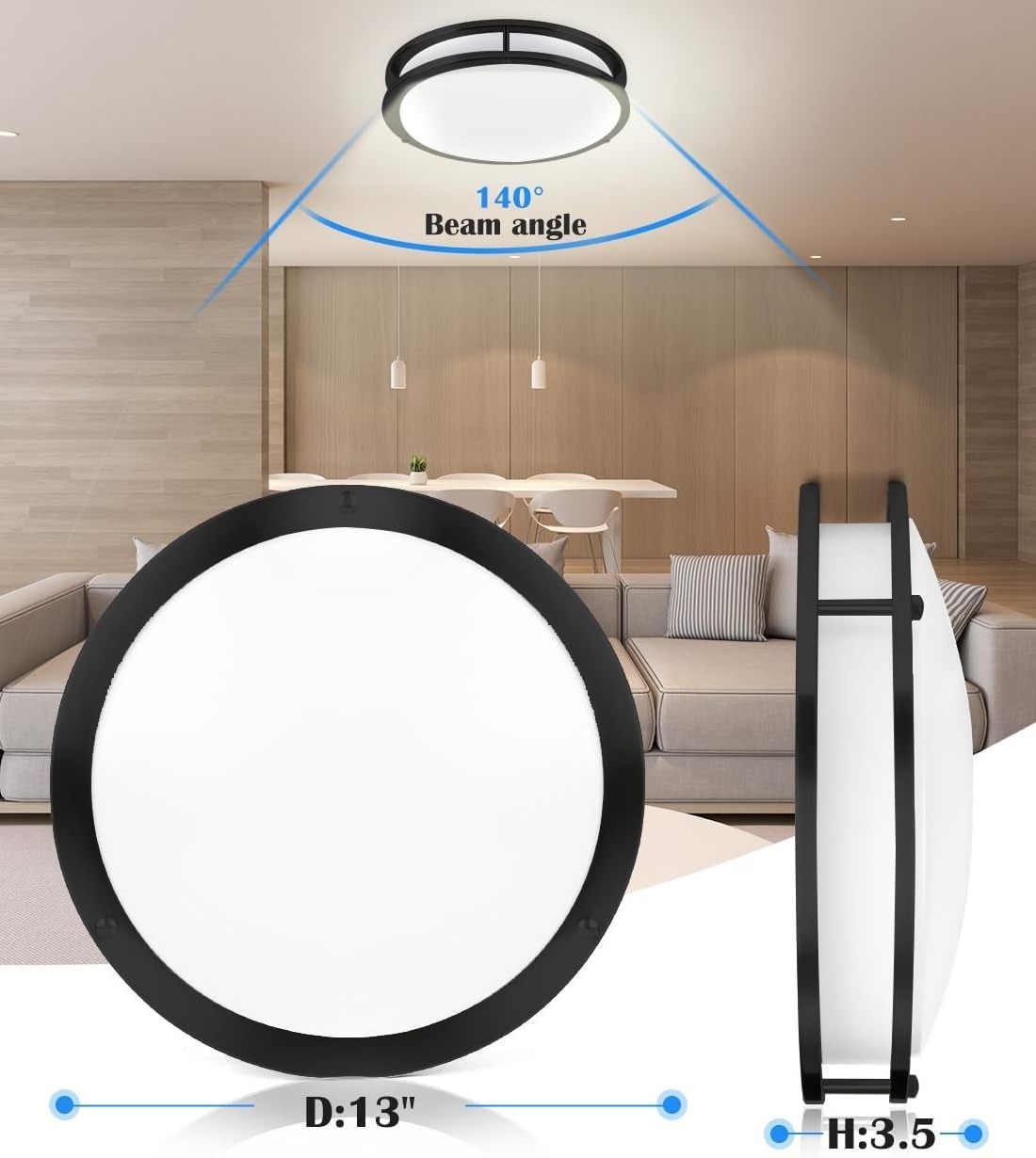 Black Flush Mount Ceiling Light, 13 Inch LED Ceiling Light Fixture for Bedroom