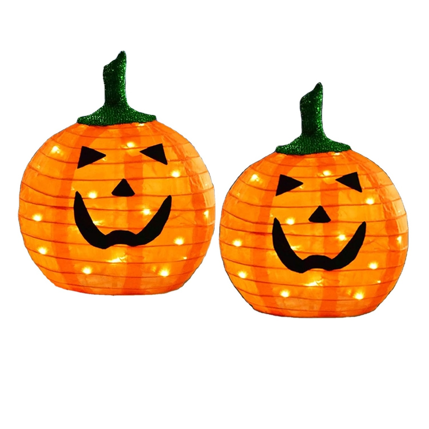 Solar Halloween Pumpkin LED Lights with Smiling Face, Set of 2