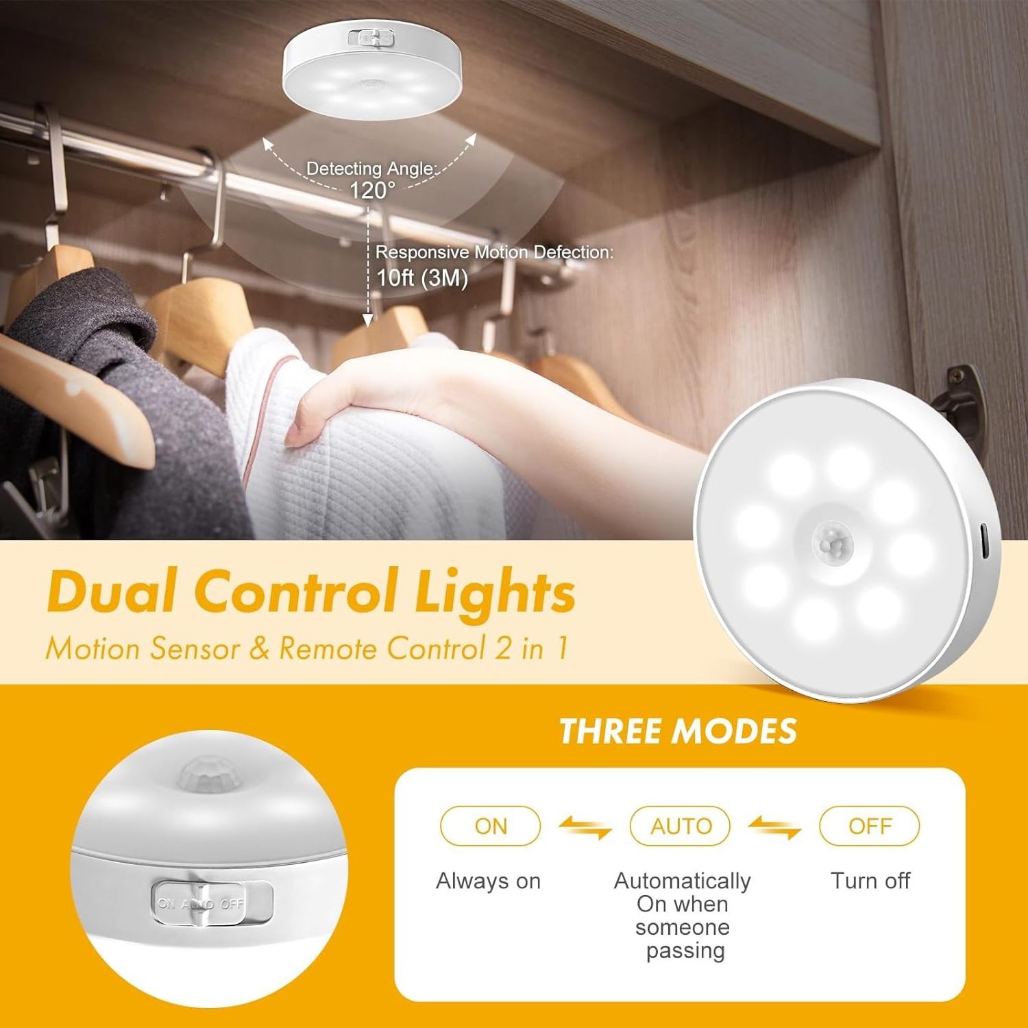 Led Under Cabinet Lights, Wireless Motion Sensor Rechargeable Light with Remote