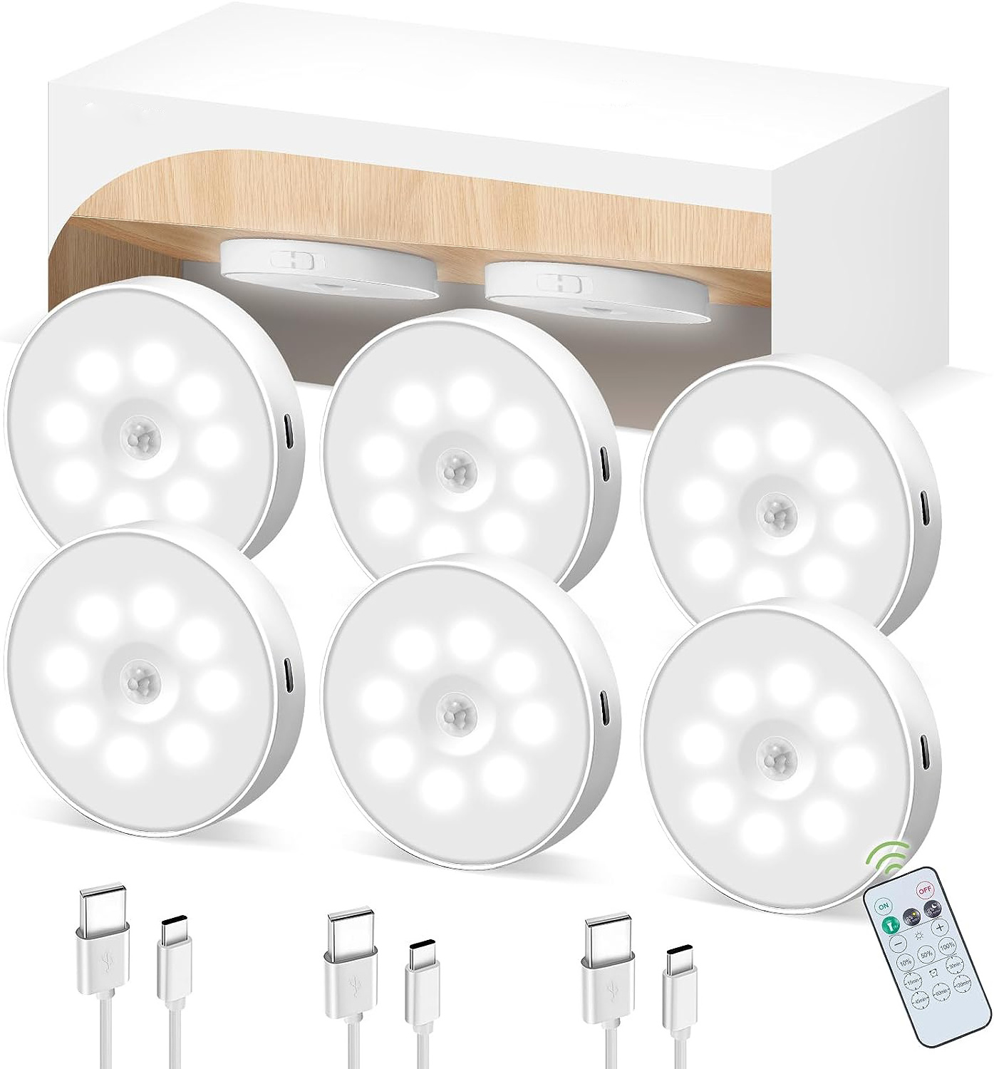 Led Under Cabinet Lights, Wireless Motion Sensor Rechargeable Light with Remote